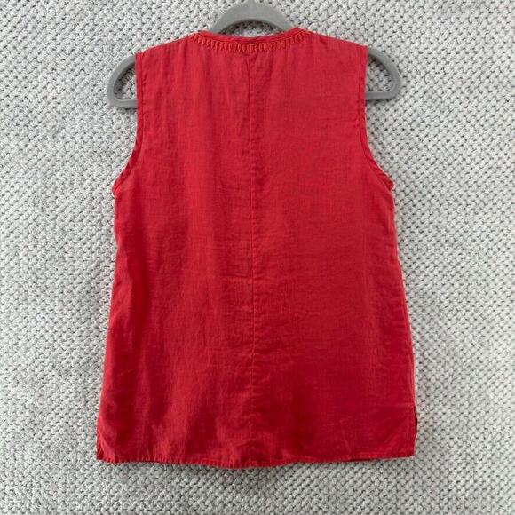 Eli Tahari Top Womens S Orange Linen Tank V-Neck Embroidered Boho Beach Resort - Picture 6 of 12